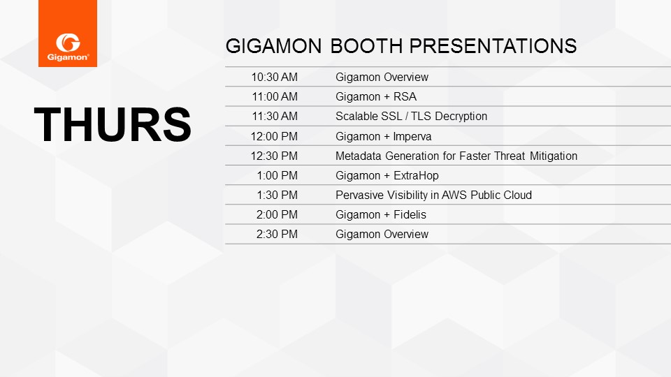Gigamon Schedule-RSA Conference 2017-Thursday