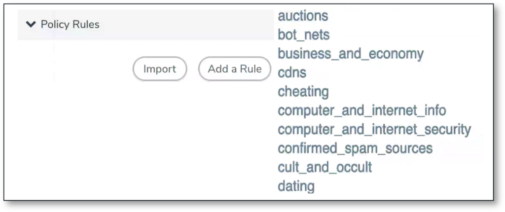 Figure 6. Gigamon decrypt vs no-decrypt listing policy.